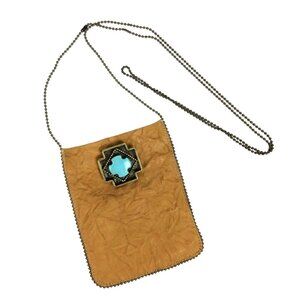 Unbranded Mini Crossbody Bag Faux Turquoise Cross Vegan Leather Chain Strap